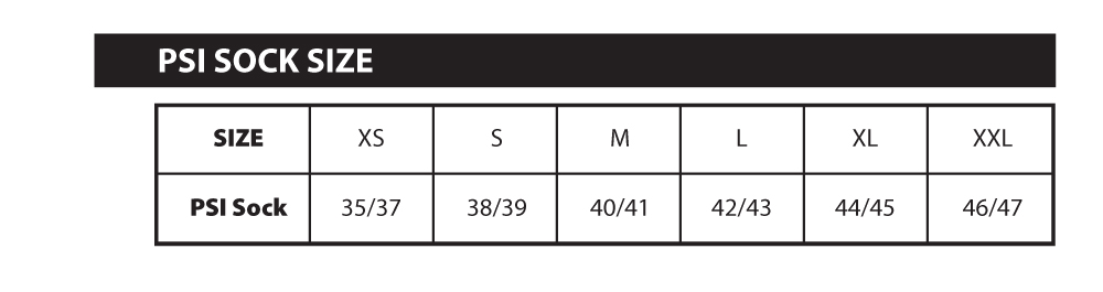 PSI Sock Size chart